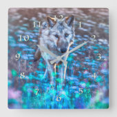 『狼の子犬』 スクエア壁時計 (正面)