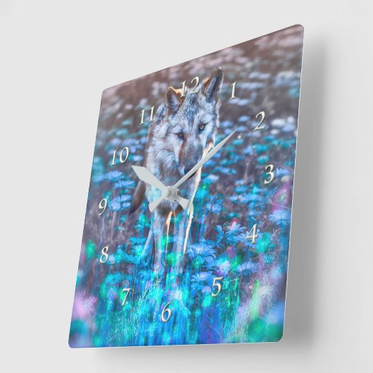 『狼の子犬』 スクエア壁時計 (傾斜)