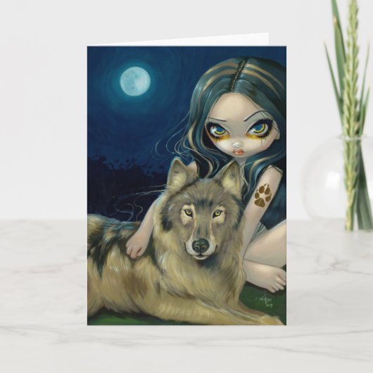 「狼の月」グリーティングカード カード (正面)