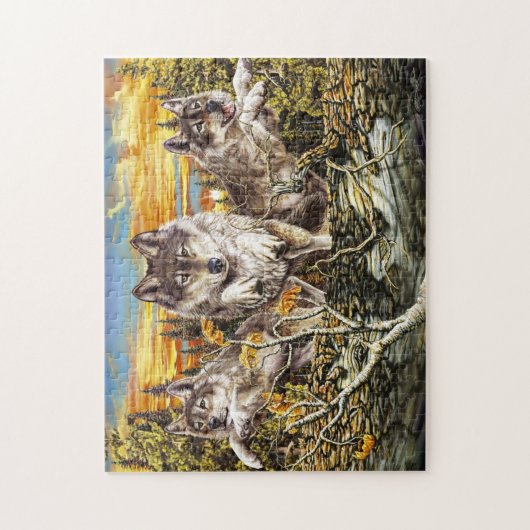 狼の群れが丸太を跳び越えた ジグソーパズル (縦)