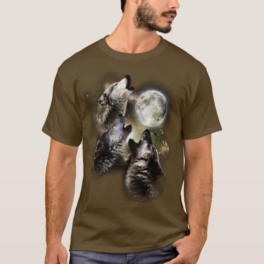 狼の群れの吠える満月の天体の空のメンズ Tシャツ (正面)