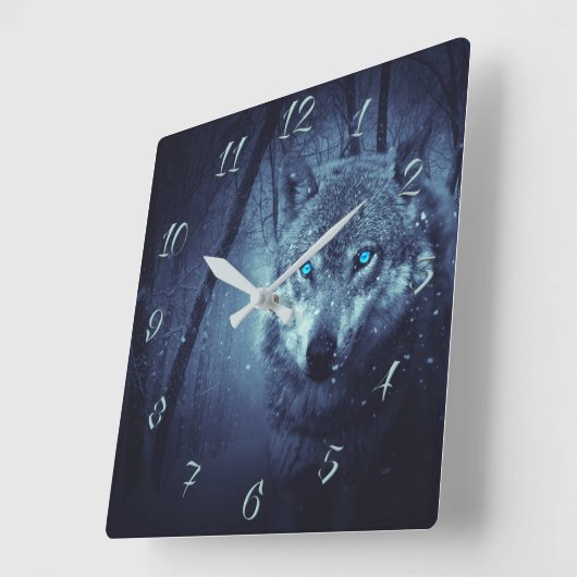 狼の青い目 スクエア壁時計 (傾斜)