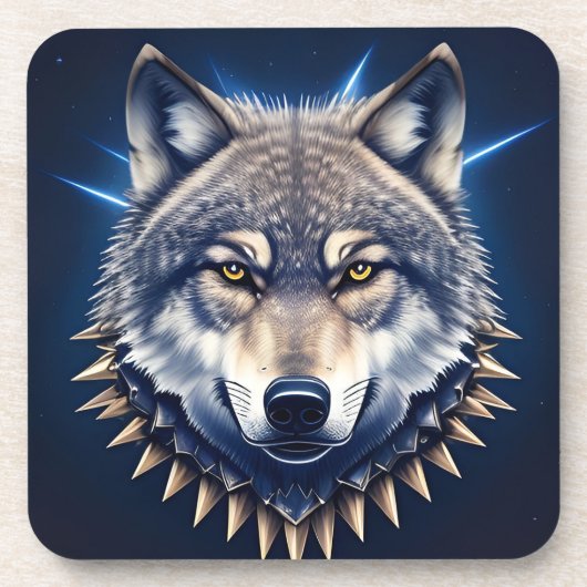 🐺 �狼の頭部インテンスワイルドモダンデコール 🖤 コースター (正面)