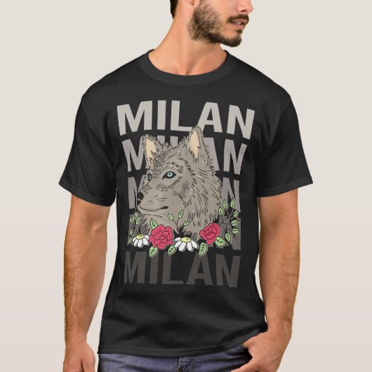 狼の頭部 - ミランの名前 Tシャツ (正面)