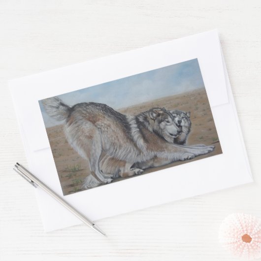 狼の風光明媚な野生動物リアリストアートシール 長方形シール (封筒)