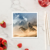 狼の鳴き声が冷たい霧の星空の星の秋夜 スタンダードカクテルナプキン (インサイチュ)