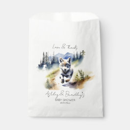 狼をテーマにした冒険は、赤ちゃんシャワー食器を待っている フェイバーバッグ