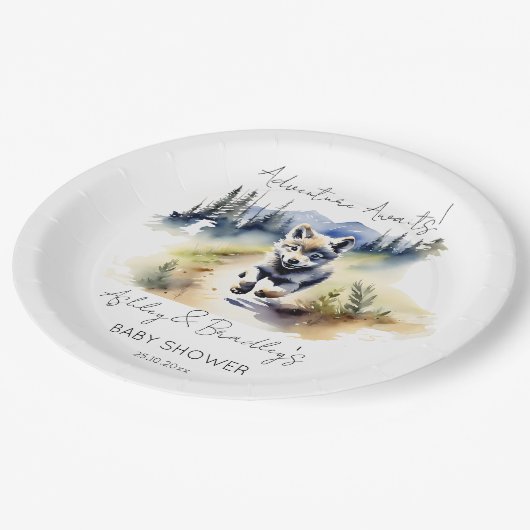 狼をテーマにした冒険は、赤ちゃんシャワー食器を待っている ペーパープレート (アングル)