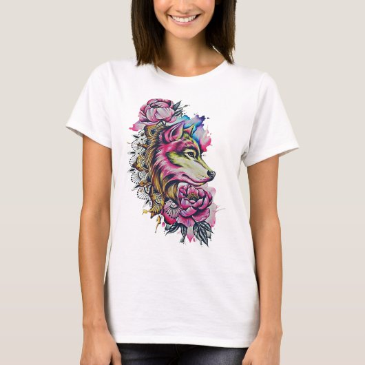 狼カラフルのtシャツ tシャツ (正面)