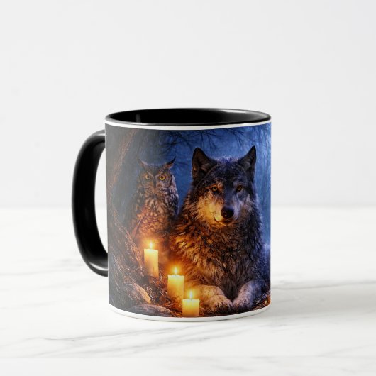 狼フクロウレイヴン神秘的なコーヒーカップ マグカップ (正面左)