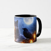 狼フクロウレイヴン神秘的なコーヒーカップ マグカップ (正面右)
