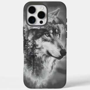 狼威厳のあるが夜明けに霧の深い山々を見回す iPhone 16 PRO MAXケース