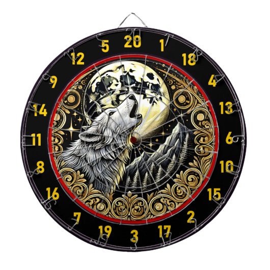 狼威厳のあるが星空の下で吠える ダーツボード (正面)