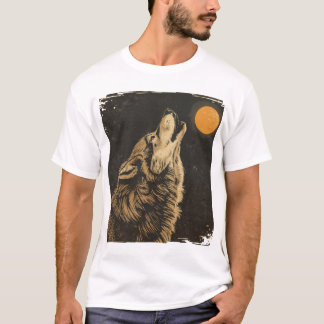 狼威厳のあるが月で吠える Tシャツ