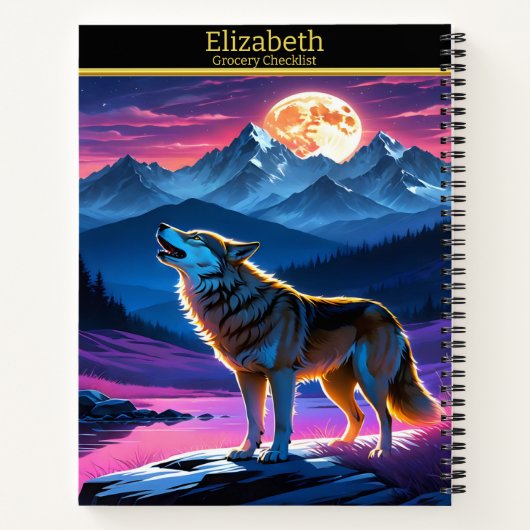 狼威厳のあるが月に照らさ鮮やかれた空で吠える ノートブック (裏面)