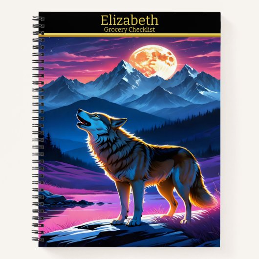 狼威厳のあるが月に照らさ鮮やかれた空で吠える ノートブック (正面)