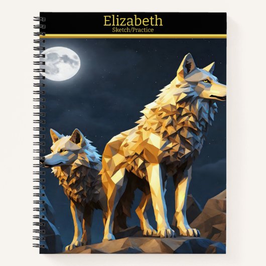 狼威厳のあるが月の光る空の下で吠える ノートブック (正面)