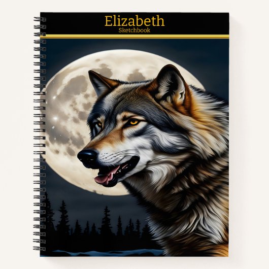 狼威厳のあるが月の光る空を吠える ノートブック (正面)