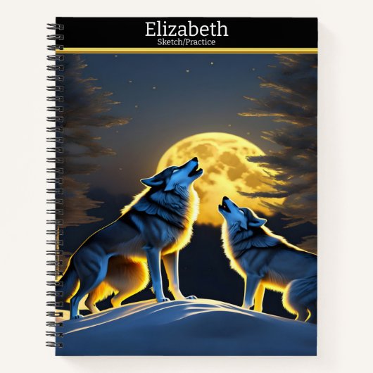 狼威厳のあるが月の明るい夜に泣き叫ぶ ノートブック (正面)