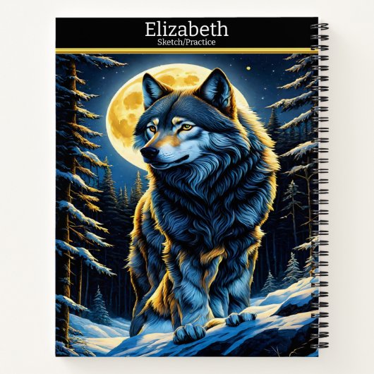 狼威厳のあるが月の明るい空の下で吠える ノートブック (裏面)