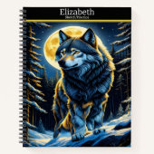 狼威厳のあるが月の明るい空の下で吠える ノートブック (正面)