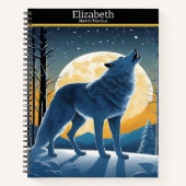 狼威厳のあるが月光の下で吠え白熱［赤熱］光を放つる ノートブック (正面)