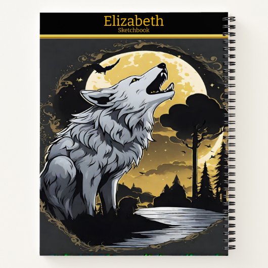 狼威厳のあるが月光を浴びて吠え白熱［赤熱］光を放つる ノートブック (裏面)