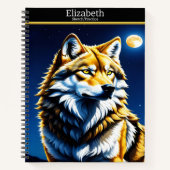 狼威厳のあるが月光を浴びて吠え白熱［赤熱］光を放つる ノートブック (正面)