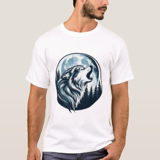 狼威厳のあるが満月で吠える Tシャツ