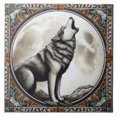 狼威厳のあるが満月に白熱［赤熱］光を放つ吠える タイル (正面)