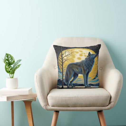 狼威厳のあるが満月の下で夜に吠える クッション (椅子)