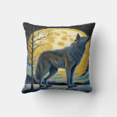 狼威厳のあるが満月の下で夜に吠える クッション (裏面)