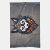 狼威厳のあるの頭は深いで仕上げた キッチンタオル (縦)