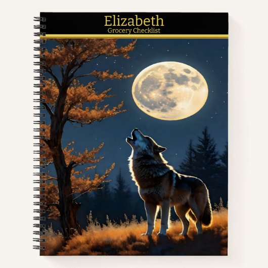 狼威厳のあるは満月で満月を満月に迎えて吠える ノートブック (正面)