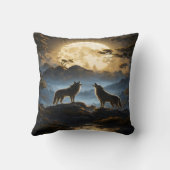 狼威厳のあるは満月の下で吠える クッション (裏面)