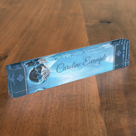 狼威厳のある頭2頭 デスクネームプレート (側面)