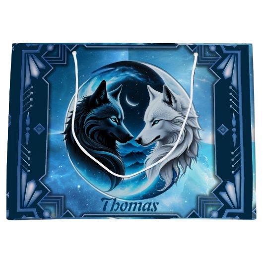 狼威厳のある頭2頭 ラージペーパーバッグ (正面)