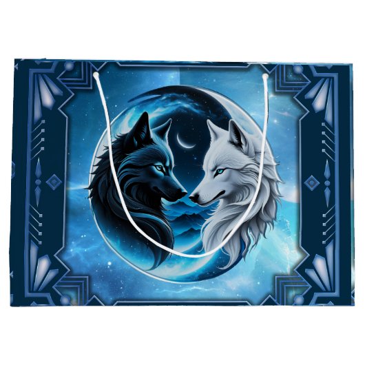 狼威厳のある頭2頭 ラージペーパーバッグ (裏面)