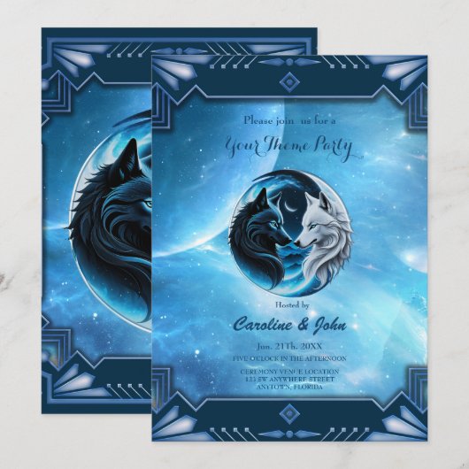 狼威厳のある頭2頭 招待状 (正面/裏面)