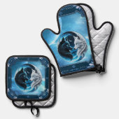 狼威厳のある頭2頭 鍋つかみ&鍋敷きセット (正面/裏面)