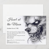 狼男のハロウィン招待状 - 満月の恐怖 招待状 (正面/裏面)