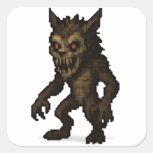 狼男の幽霊のよく出るモンスターピクセルアートステッカー スクエアシール