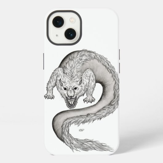 狼竜の黒と白のデザイン iPhoneケース (裏面)