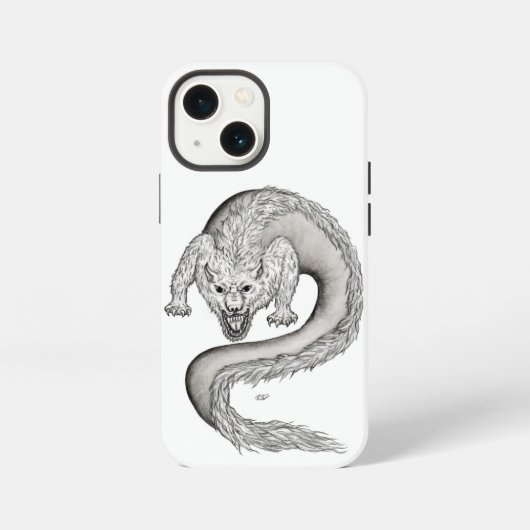 狼竜の黒と白のデザイン iPhoneケース (裏面)