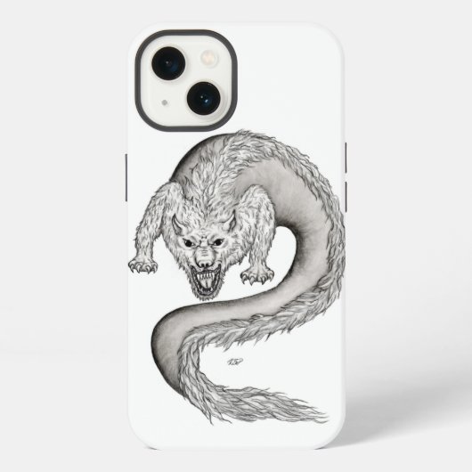 狼竜の黒と白のデザイン iPhoneケース (裏面)
