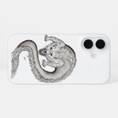 狼竜の黒と白のデザイン iPhone 16ケース (裏面横)