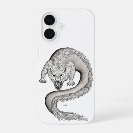 狼竜の黒と白のデザイン iPhone 16ケース (裏面)
