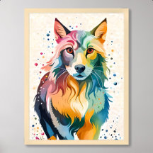 狼絵画の可愛い犬のカラフル虹
