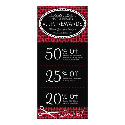 猛烈で魅力的でカスタムなサロンのクーポンの棚カード ラックカード (正面)