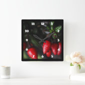 猛烈な庭のサルサのチリペッパー スクエア壁時計 (ホーム)